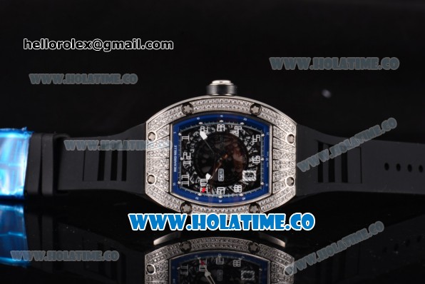 Richard Mille RM010 Miyota 9015 Automatic Steel/Diamonds Case with Skeleton Dial and Blue Inner Bezel - Click Image to Close